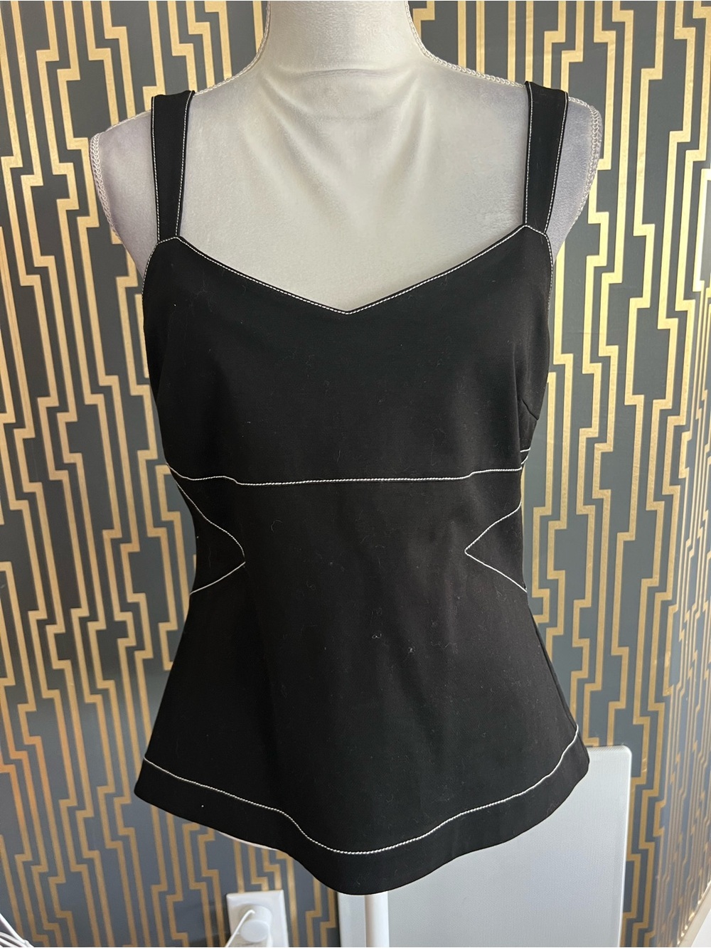 Donna Karan Black Tank Top with White Contrast Stitching